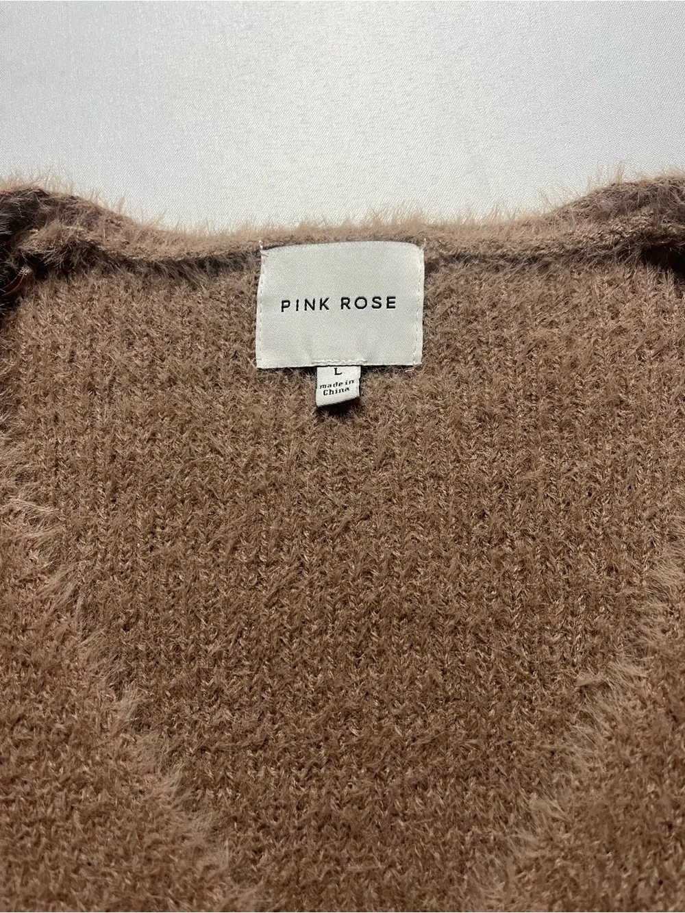 Pink Rose Women's Large Brown Cozy V-Neck Fuzzy Fitted Long Sleeve Sweater - Picture 3 of 9